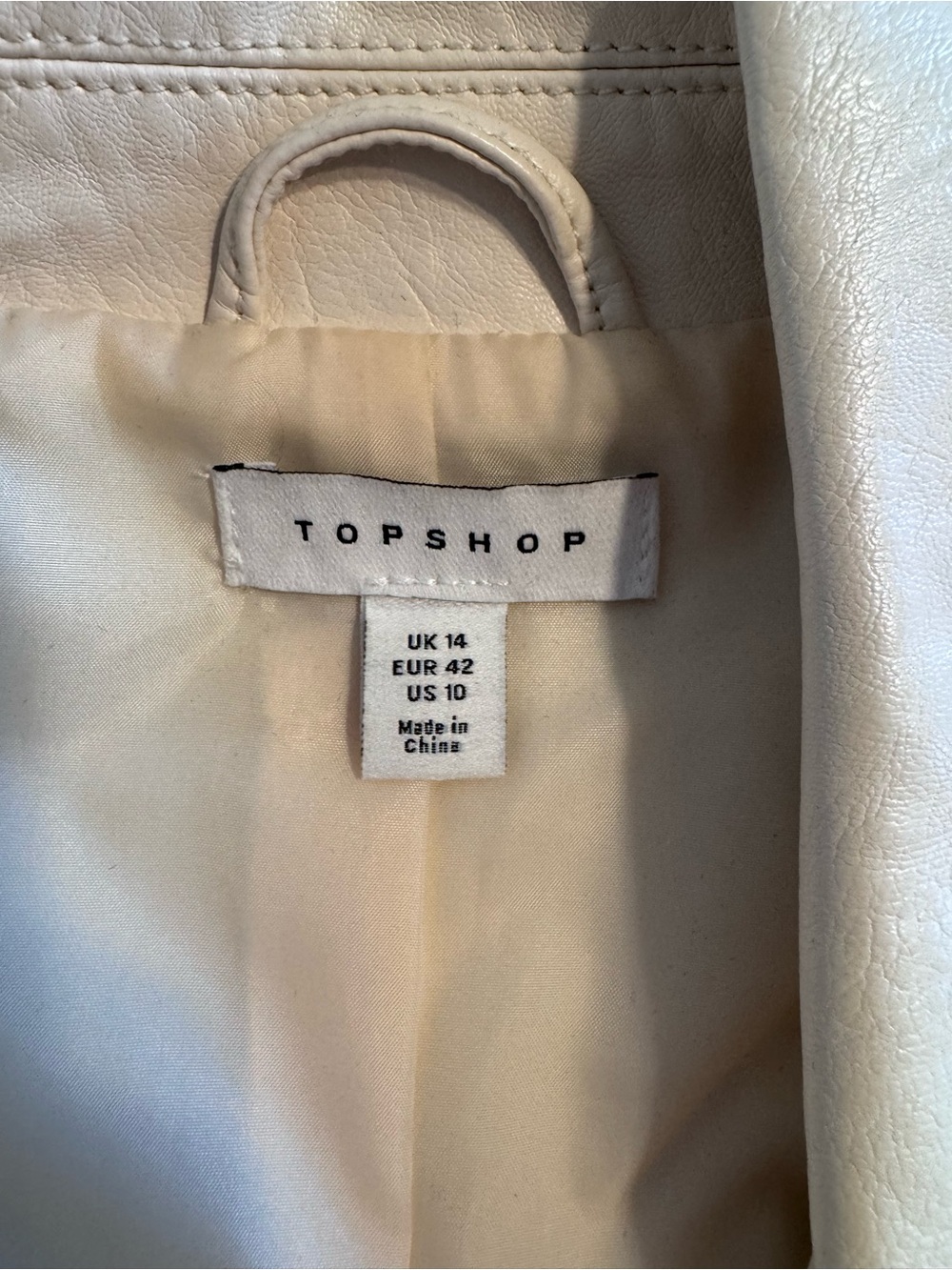 Womens Cream Faux Leather Moto Jacket - Picture 3 of 3